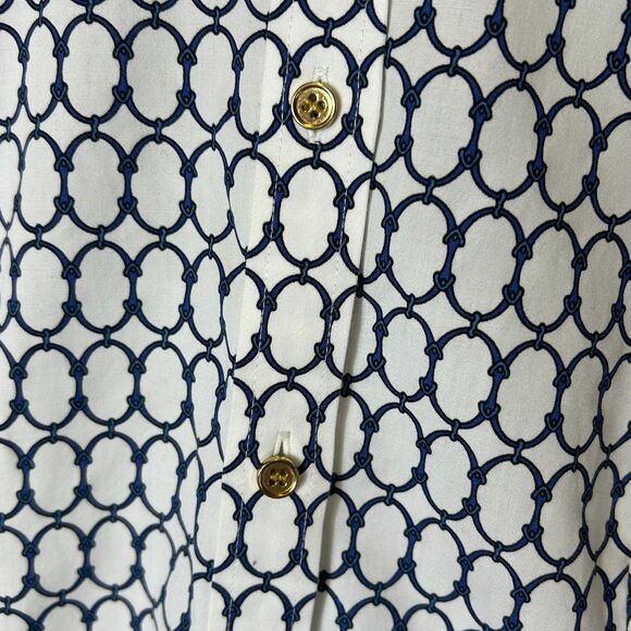 Talbots White Blue Chain Print Wrinkle Resistant LS Button Front Shirt Size 12 - Picture 8 of 15